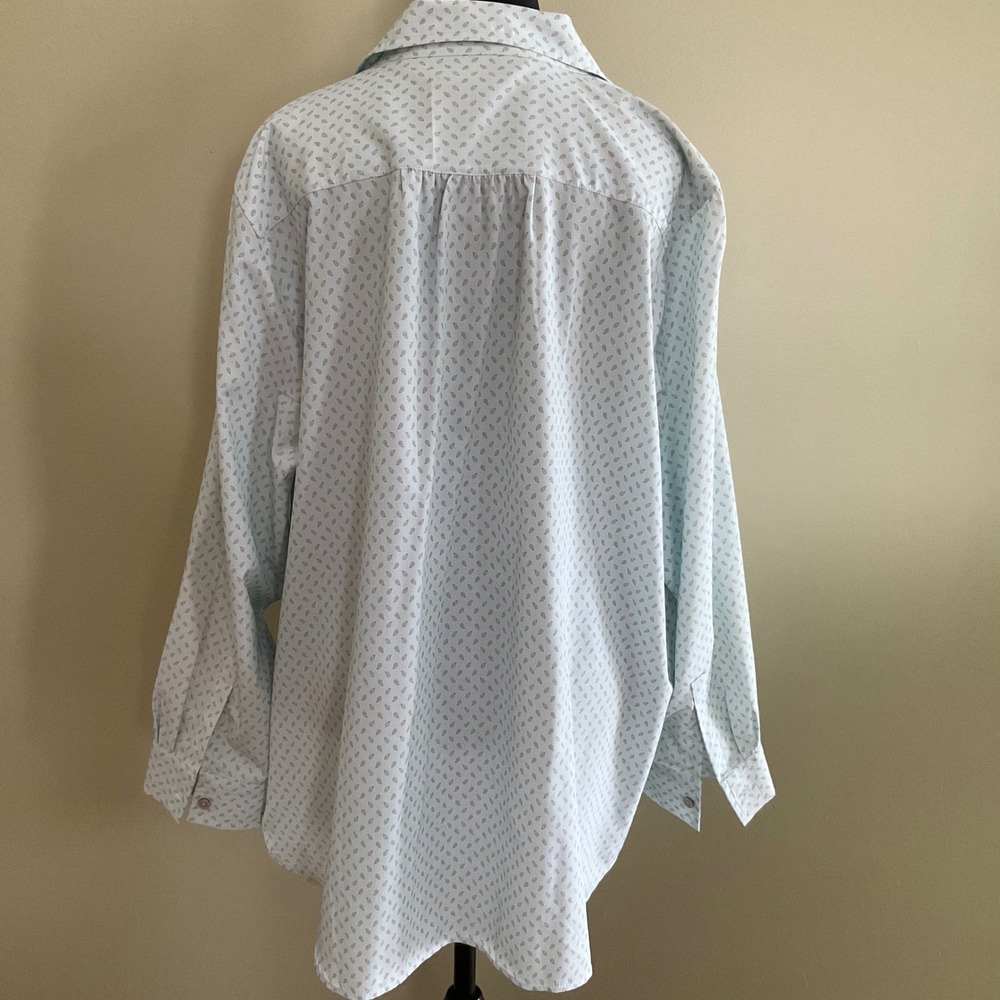 Blue Teardrop Print Long Sleeve Button Up Shirt Zip Pocket 2X Career Office Wear - Picture 6 of 14